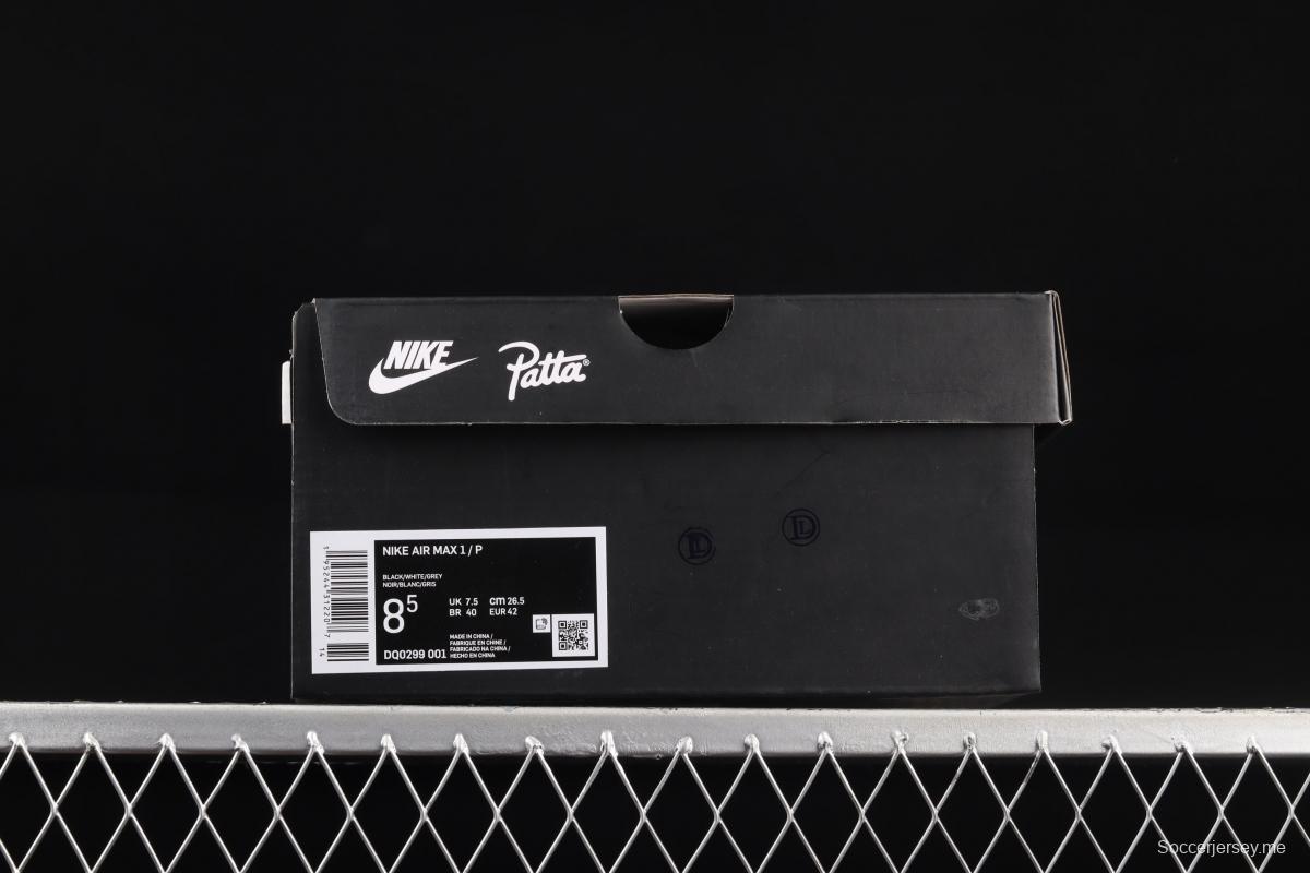 Patta x Nike Air Max 1 joint style half-palm air cushion retro running shoes DQ0299-001