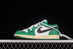 Air Jordan 1 Low Custom Edition White and Green Color Matching Deconstruction Sports Culture Basketball Shoes 553560-129