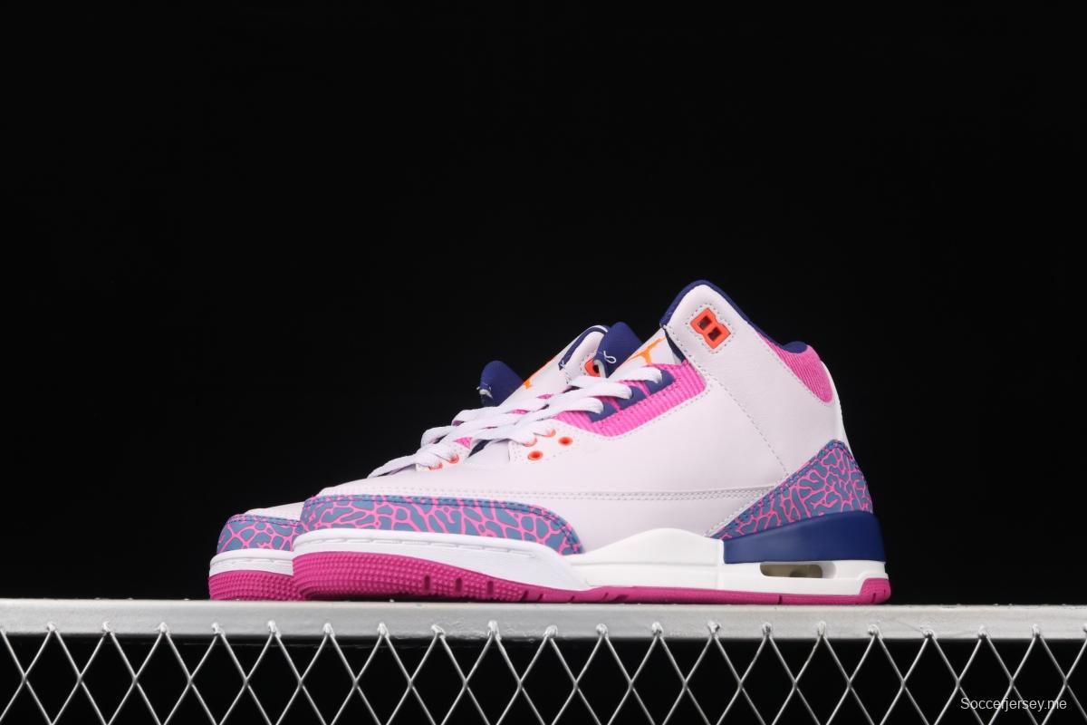 Air Jordan Brand Air Jordan 3 GS AJ3 Joe 3 burst pink and purple front layer basketball shoes 441140-500