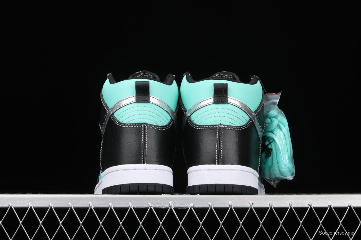 NIKE SB x Diamond DUNK Hi Tiffany joint name ice blue high top casual skateboard shoes 653599-400