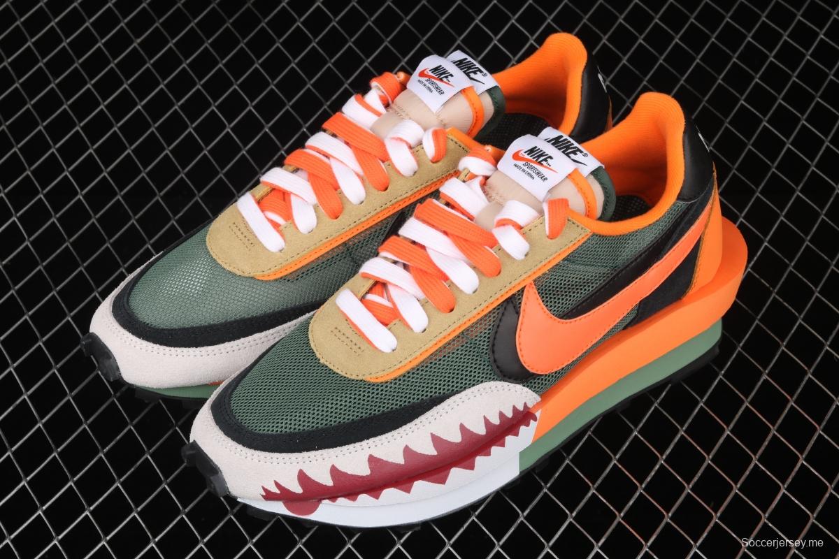 BAPE Shark Mouth x Sacai x NIKE LVD Waffle Daybreak co-signed catwalk style double hook Swoosh running shoes BV0073-007