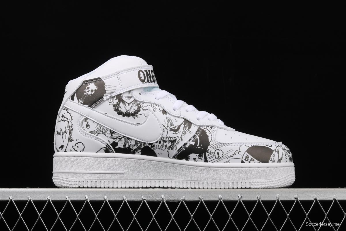 NIKE Air Force 1 High'07 Sea Thief King cartoon black and white cartoon high top board shoes AQ8020-100