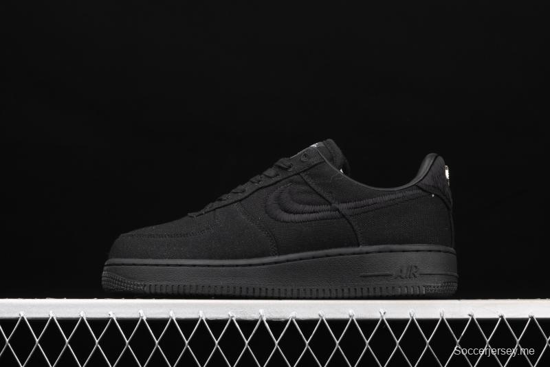 Stussy x NIKE Air Force 1 Low Black Cool Air Force low side black linen electric embroidered hook low upper board shoes CZ9084-001