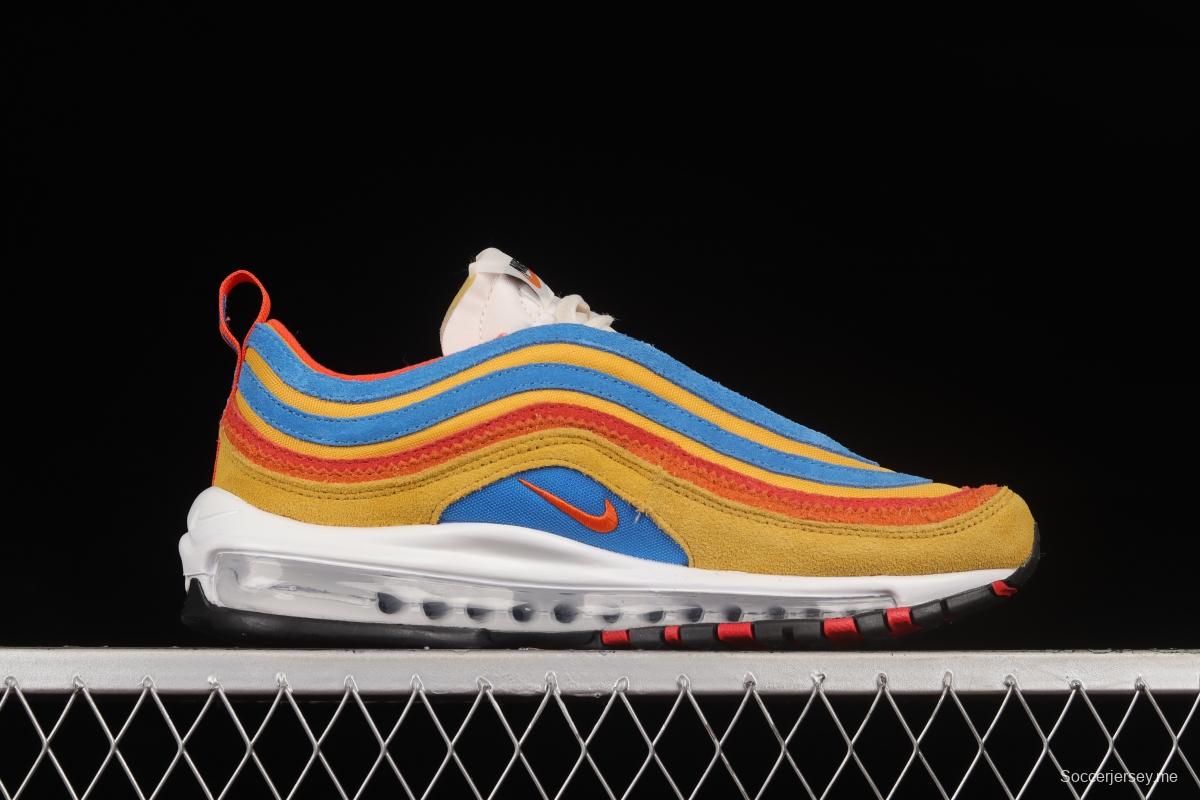 NIKE Air Max 97 SE yellow, blue and red color combination bullet air cushion sports running shoes DH1085-700