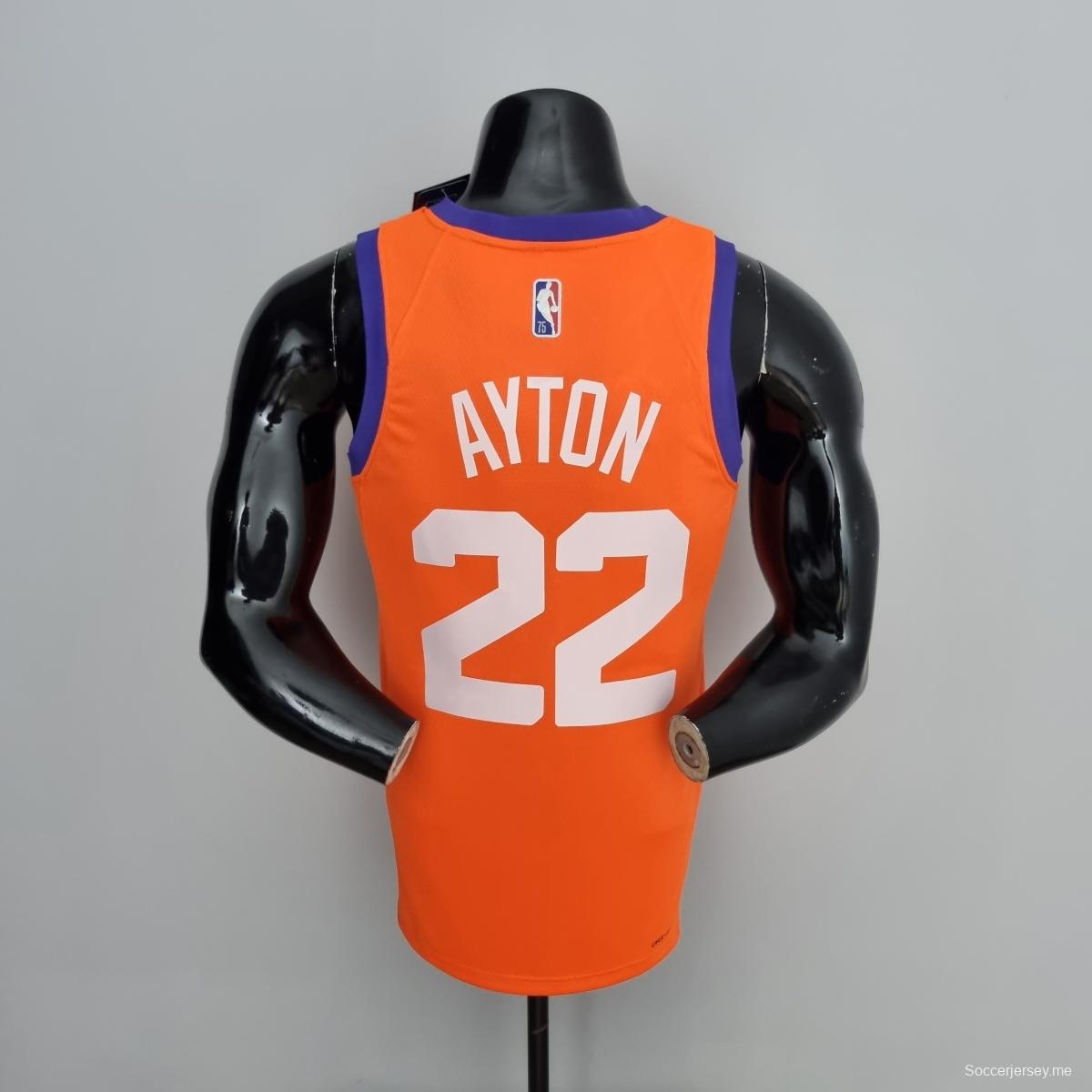 قميص الذكرى 75 AYTON#22 فينيكس صنز فينيكس صنز جوردان ذات الطابع البرتقالي في دوري كرة السلة الأمريكي للمحترفين
