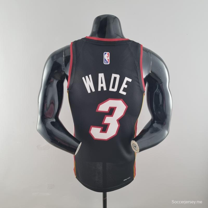 الذكرى 75 لميامي هيت ميامي هيت WADE #3 قميص دوري كرة السلة الأمريكي للمحترفين الأسود
