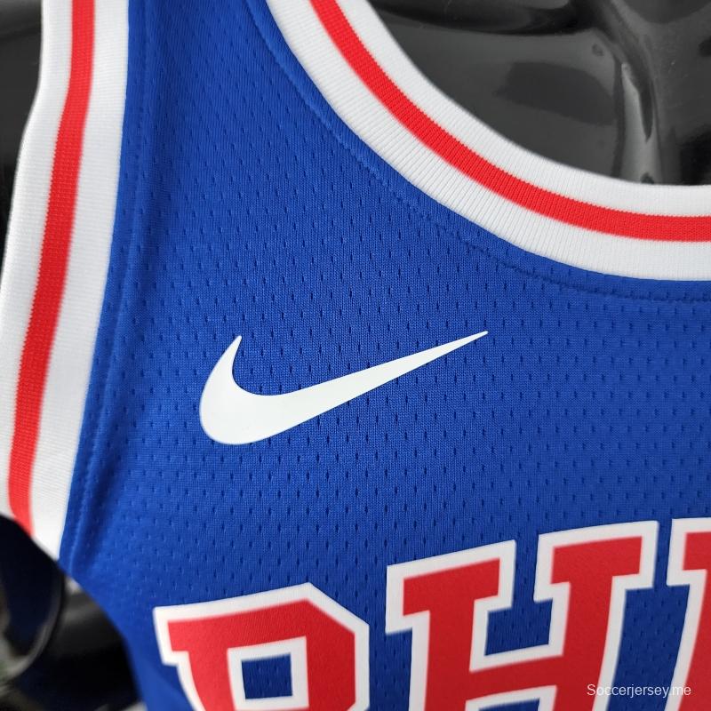 قميص ريترو فيلادلفيا 76ers Iverson # 3 برقبة عنق أزرق من قميص الدوري الأمريكي للمحترفين
