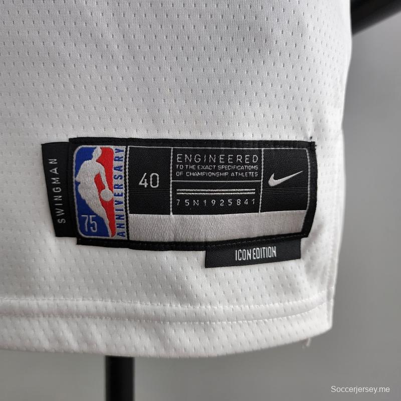 قميص دوري كرة السلة الأمريكي للمحترفين رقم 75 الذكرى السنوية رقم 2 لوس أنجلوس ليكرز الأبيض
