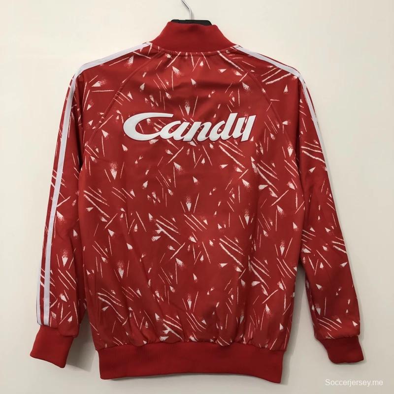 قميص كرة قدم ريترو 89/90 ريترو 89/90 سترة ليفربول الرئيسية حمراء بسحاب كامل
