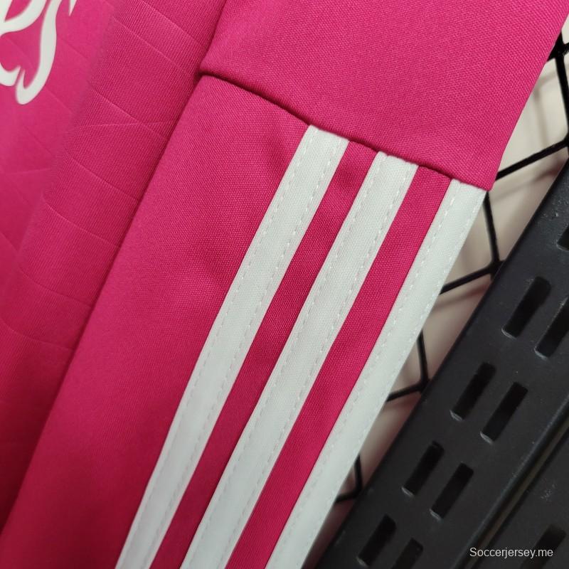 قميص ريترو 14-15 بأكمام طويلة أكمام طويلة ريال مدريد خارجي وردي اللون
