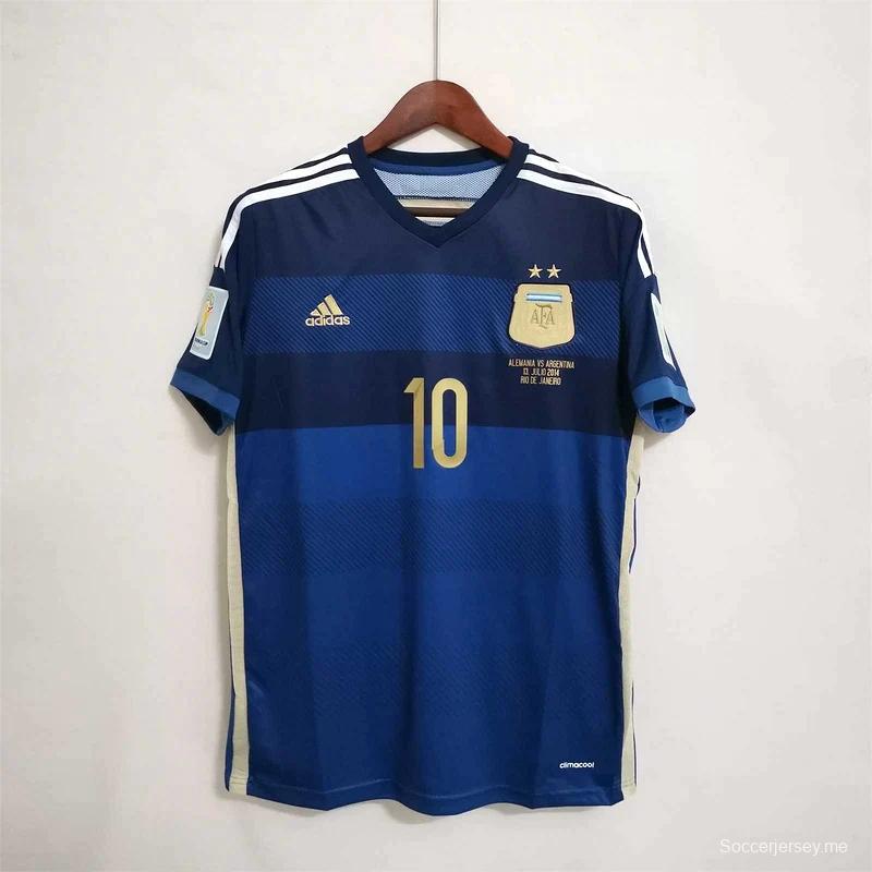 قميص ميسي الأرجنتين 2014 ريترو 2014 مع رقعة كأس العالم
