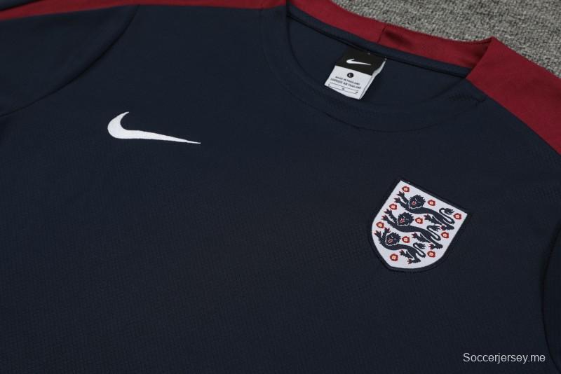 2024 إنجلترا 2024 قميص قطن بأكمام قصيرة قطن كحلي + شورت قصير الأكمام
