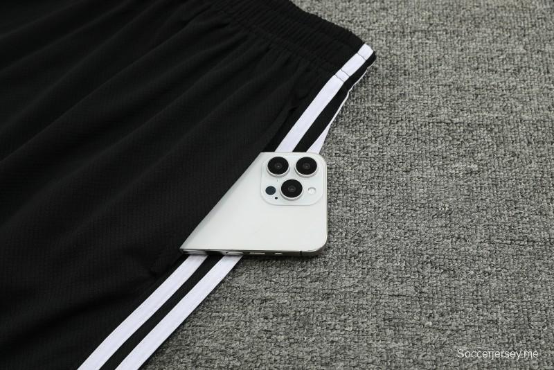 2024 ألمانيا 2024 قميص قطني أسود بأكمام قصيرة قطن + شورت قصير الأكمام
