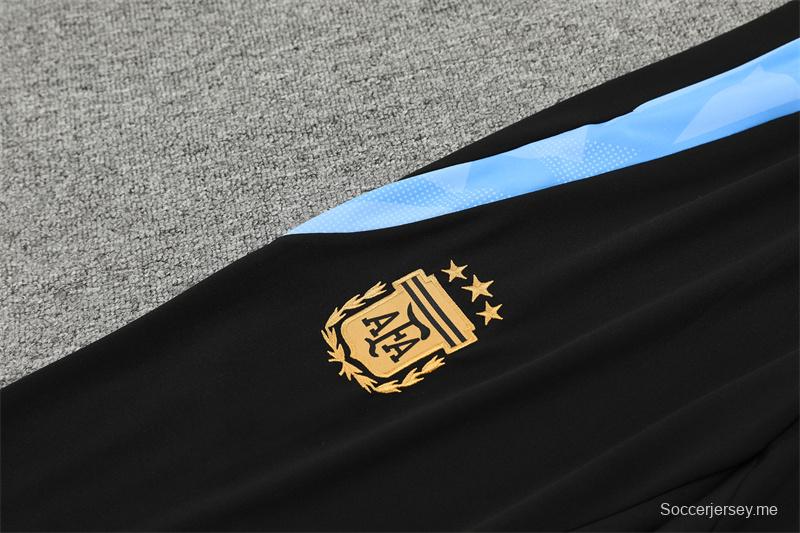 2024 الأرجنتين 2024 جاكيت أرجنتيني أسود نصف سحاب + بنطلون طويل