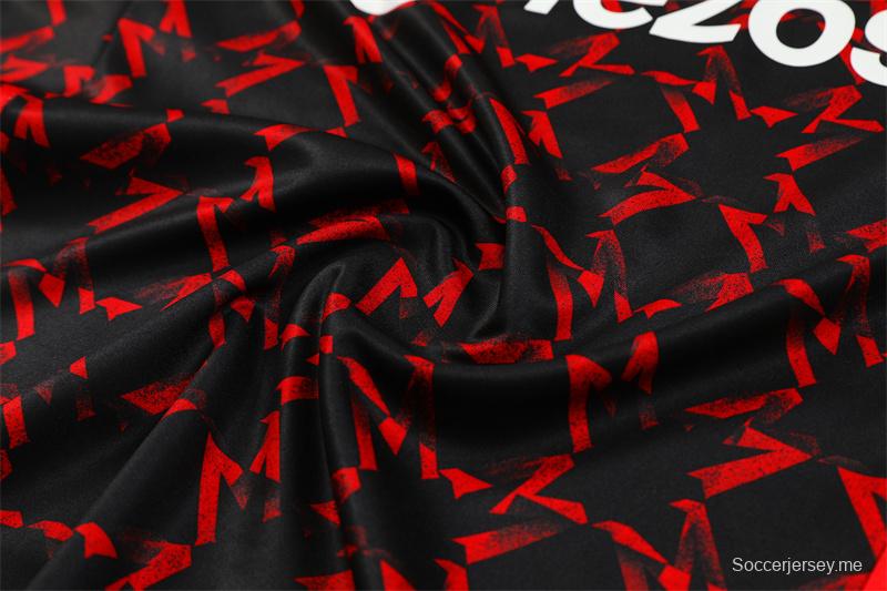 24/25 مانشستر يونايتد أسود/أحمر أسود/أحمر خاص بنصف سحاب جاكيت نصف سحاب+بنطال طويل