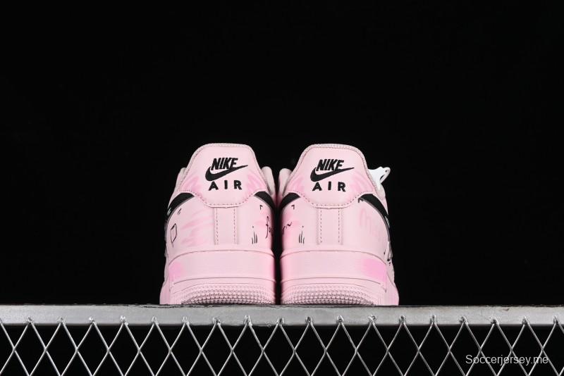 Nike Air Force 1 '07 Low Casual Sneakers with Anime-inspired Peach Pink Spray Design - CW2288-111