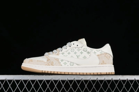 Nike Travis Scott x Fragment Design x Jordan Air Jordan 1 Low OG SP AJ1 LV Khaki Denim Casual Sneakers - SJ2068-009