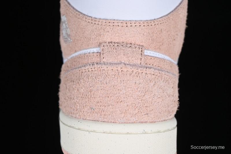 Nike Air Jordan AJ1 Mid Basketball Shoes in White Pink - FN7432-161