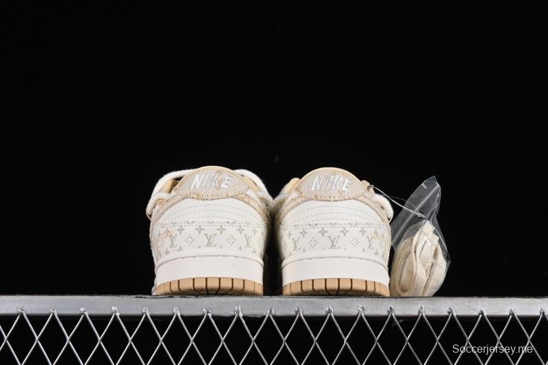 Nike SB Dunk Low LV Collaboration Strap Beige Swoosh Anniversary High-End Custom Low-Top Casual Sneakers - SJ2068-250