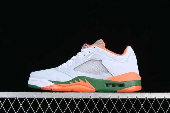 Nike Air Jordan 5 Retro Low AJ5 Sneakers in Football Grey with Vivid Orange and Pine Green Accents - FQ1293-018