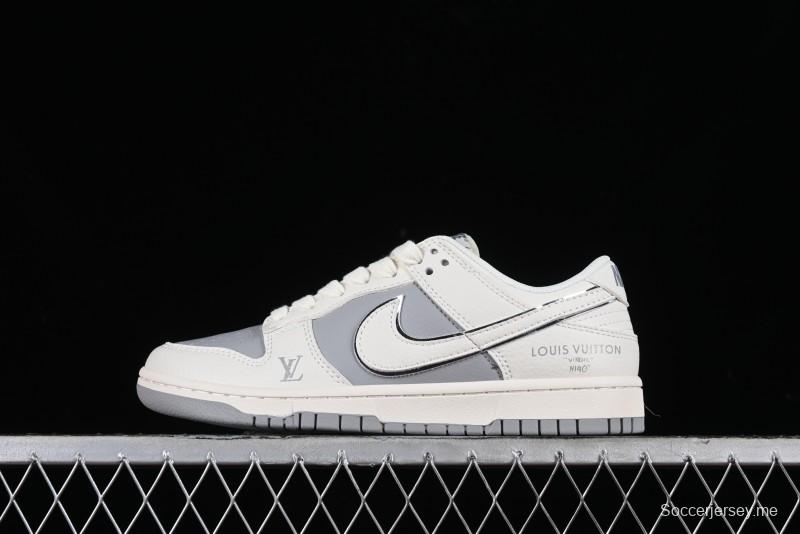 Nike SB Dunk Low LV Collaboration - Beige Silver Gray Anniversary High-End Custom Low-Top Casual Skate Shoes - BB8766-210