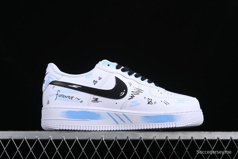 Nike Air Force 1 '07 Low Casual Sneakers with Anime-inspired Blue Spray Paint Design - CW2288-111