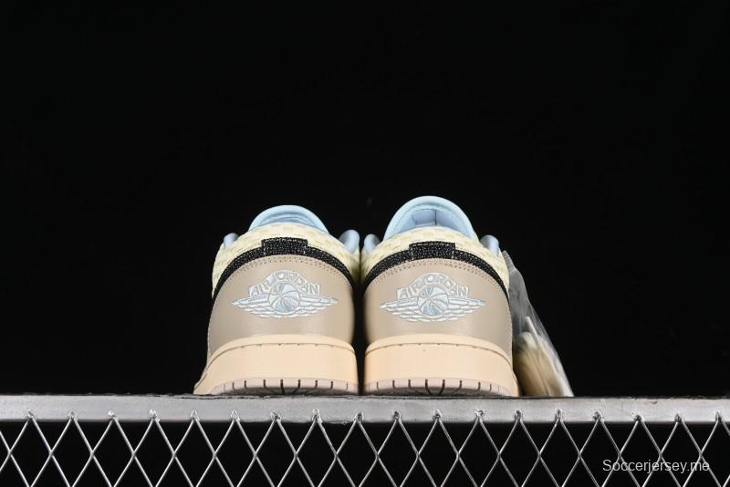 Nike Air Jordan 1 Low Retro Basketball Shoes in Soft Beige with Black Logo Accent - HQ3440-101