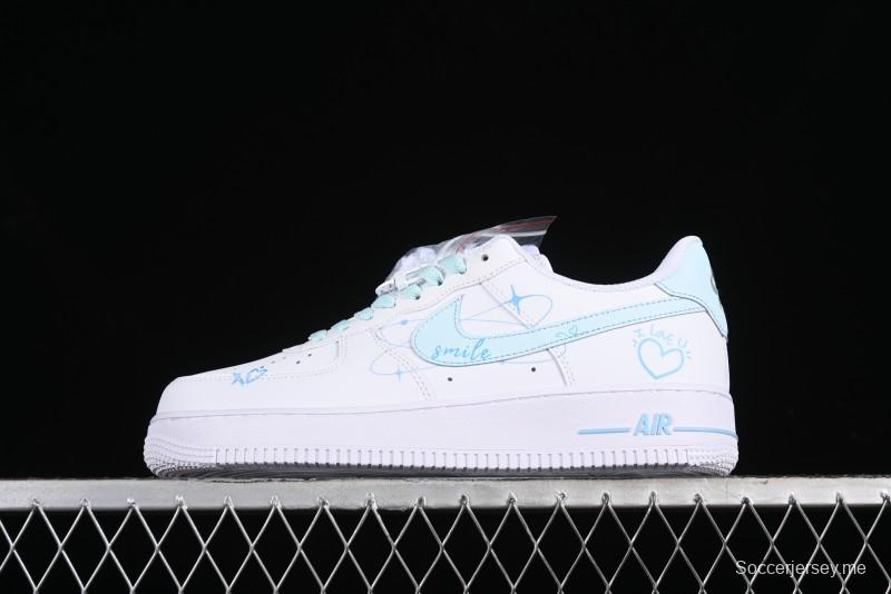 Nike Air Force 1 '07 Low Anime LOVE Series White Blue Spray Paint Casual Sneakers - CW2288-111