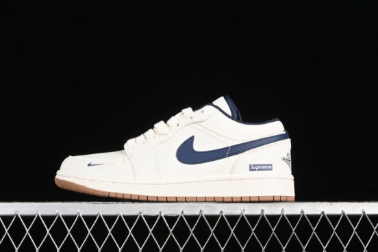 Nike Air Jordan 1 Low Supreme Collaboration Retro Basketball Shoes - WG8850-011
