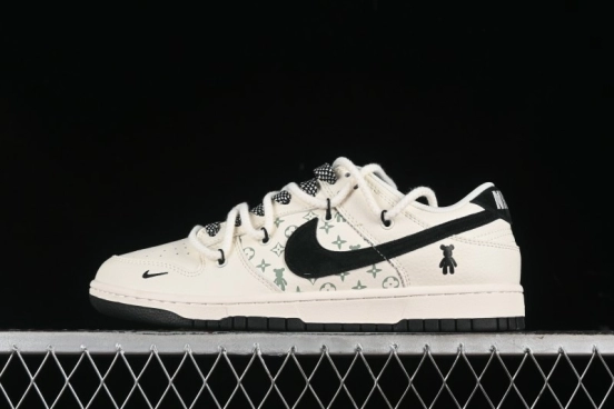 Nike SB Dunk Low Violent Bear Series - Lace-Up Beige with Black Swoosh Anniversary High-End Custom Low-Top Casual Sneakers - SJ2068-291