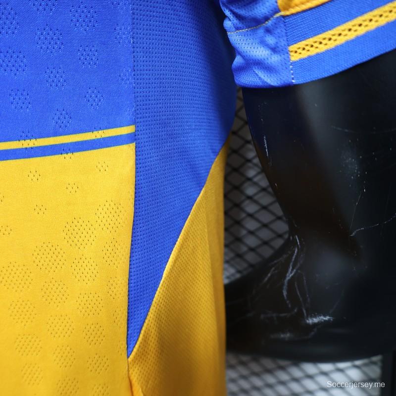 نسخة اللاعب 25/26 قميص تيجريس أوانل 25/26 أصفر بخطوط زرقاء على أرضه