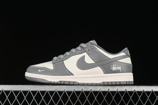 Nike SB Dunk Low Stussy Collaboration - Midnight Grey Anniversary Custom Low-Top Casual Skate Shoes - BB9898-007