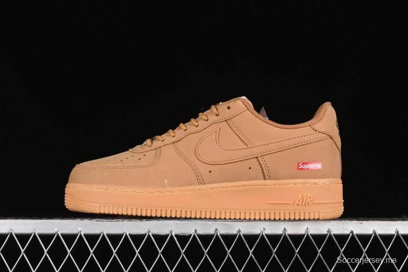 Nike Supreme x Air Force 1 Low Casual Sneakers in Wheat Suede with Full-Length Air Cushion - DN1555-200