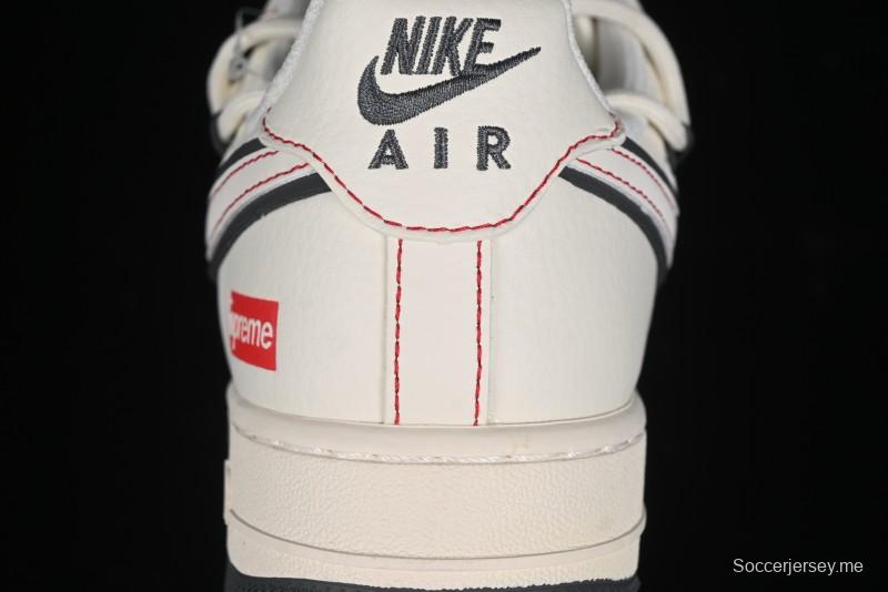 Nike Air Force 1 '07 Low Supreme Collaboration - Red Stitch Grey Sole Casual Sneakers - SJ1198-600