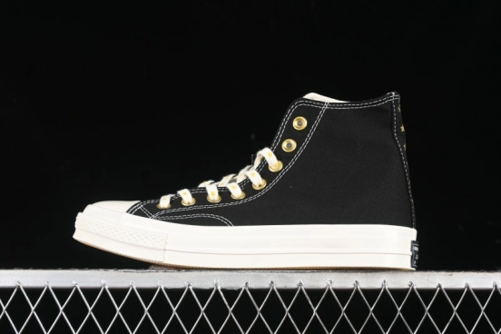 Converse Chuck 1970s High-Top Sneakers with Gold Star Accents and Classic Black & White Design - A12462C