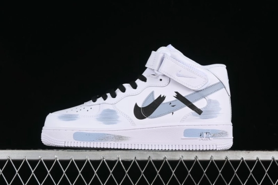 Nike Air Force 1 Mid Custom Hand-Painted Broken Three Hooks Shadow Spray-Painted Strap Mid-Top Casual Sneakers - CW2289-111