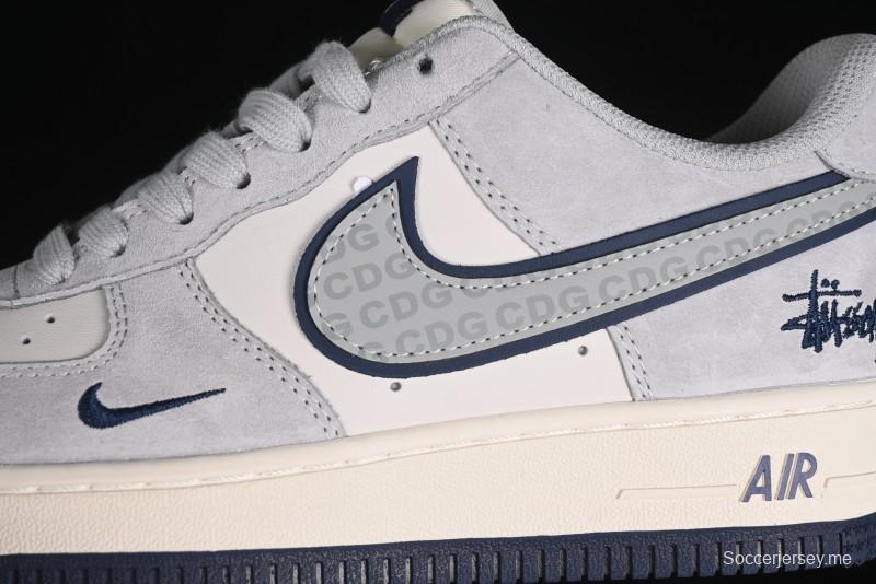 Nike Air Force 1 '07 Low Stussy Collaboration - Grey Pigskin Blue Sole Low-Top Casual Sneakers - XZ3318-028