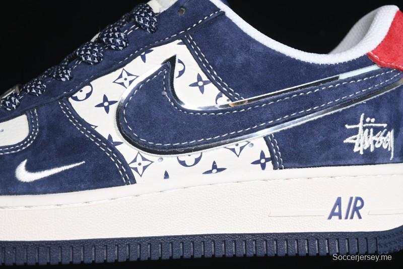 Nike Air Force 1 '07 Low Stussy Collaboration - Navy Red Print Casual Sneakers - XZ6188-350