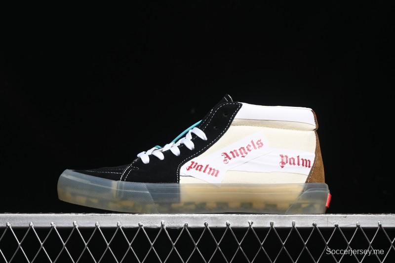 Palm Angels x Vans Sk8-Mid Collaboration Mid-Top Skate Shoes with Distressed Sole - VN000CRPGRN