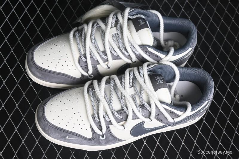 Nike SB Dunk Low Stussy Collaboration - Lace-Up Beige Grey Hook Anniversary High-End Custom Low-Top Casual Skate Shoes - YX5066-206