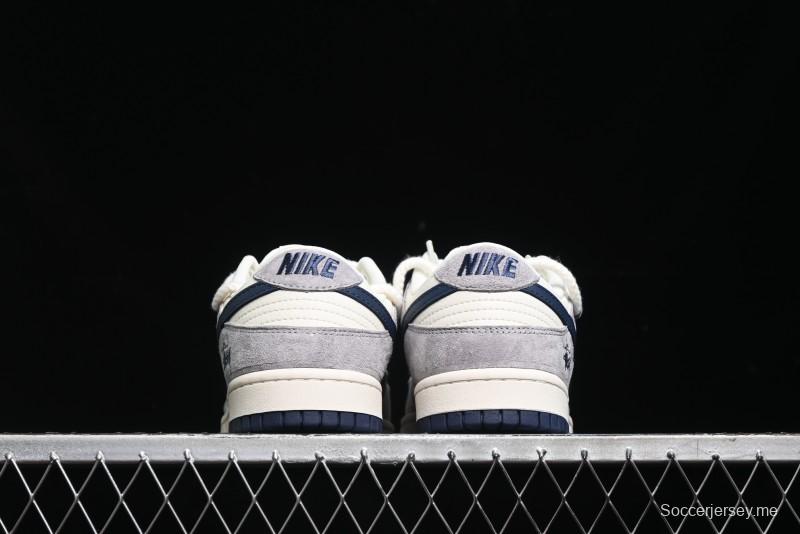 Nike SB Dunk Low Stussy Collaboration - Navy Blue Embroidery Swoosh Anniversary Custom Low-Top Casual Sneakers - SJ2068-296