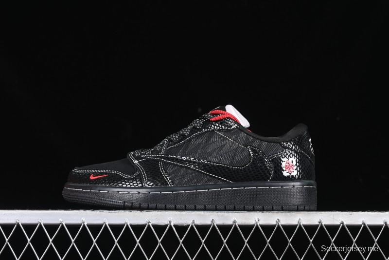 Nike Travis Scott x Fragment Design x Air Jordan 1 Low OG SP AJ1 Year of the Snake Limited Black Snake Web Low Top Casual Sneakers - CH6336-018