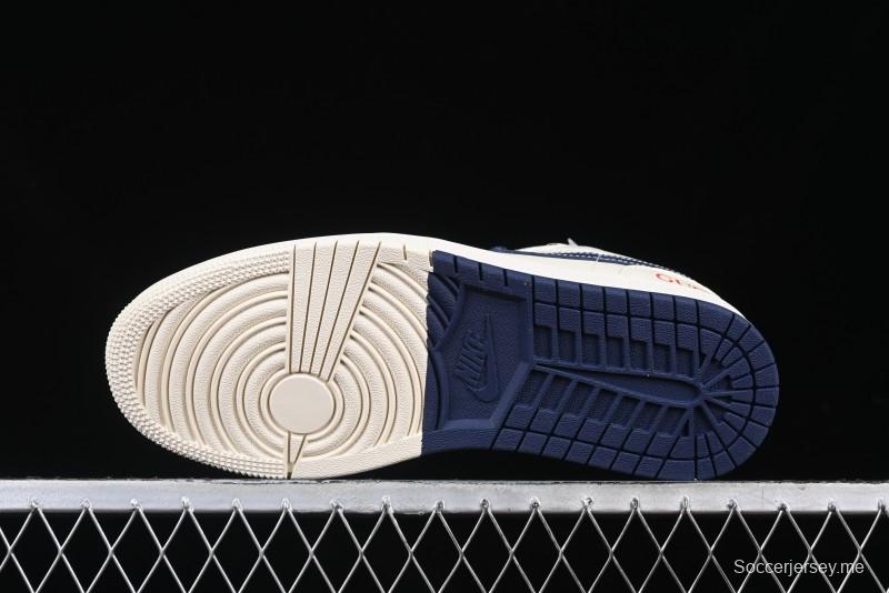 Nike Air Jordan 1 Low AJ1 Gucci Collaboration Beige Blue Swoosh Retro Basketball Shoes - FC1688-198