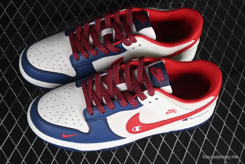 Nike SB Dunk Low Edison Chen Collaboration Blue Red Swoosh Anniversary Custom Low-Top Casual Skate Shoes - DJ2024-099