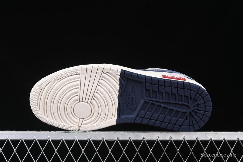 Nike Air Jordan 1 Low Stussy Collaboration Blue Suede Retro Basketball Shoes - SJ9950-035