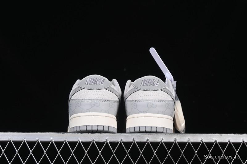 Nike SB Dunk Low Gucci Collaboration Dark Pattern Grey Swoosh Anniversary Custom Low-Top Casual Skate Shoes - DM6868-013