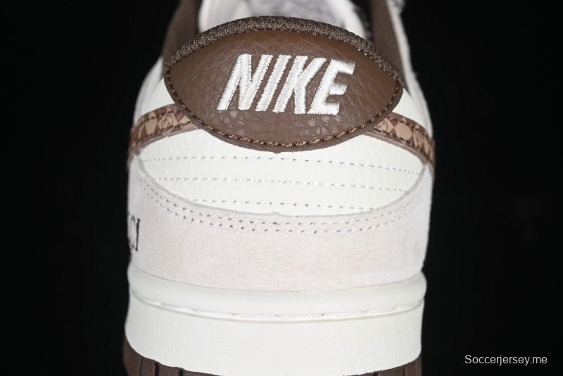 Nike SB Dunk Low Gucci Collaboration Monogram Beige Brown Swoosh Anniversary Custom Low-Top Casual Skate Shoes - DJ2024-059