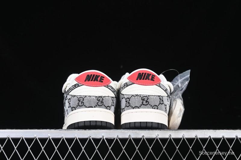 Nike SB Dunk Low Gucci Collaboration Grey Jacquard Swoosh Anniversary High-End Custom Low-Top Casual Skate Shoes - YX5066-215
