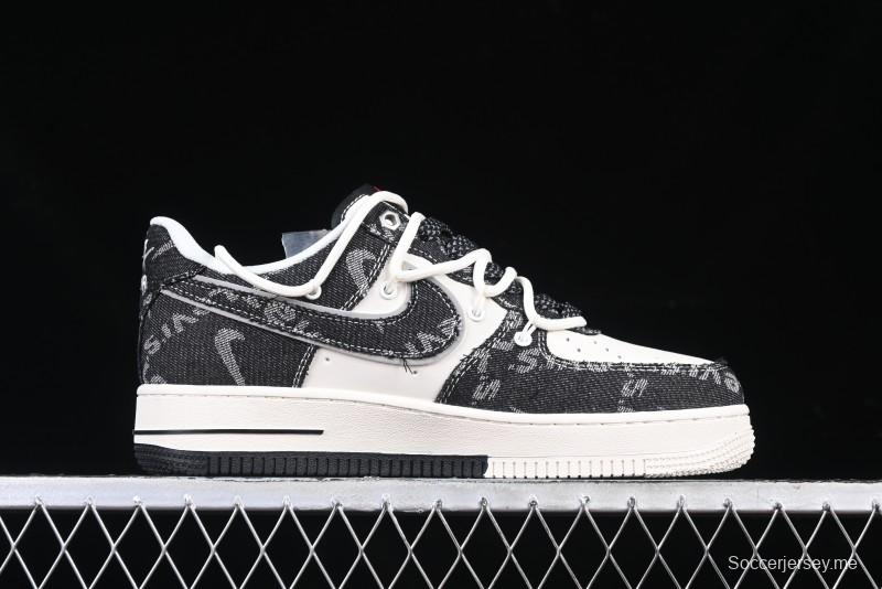 Nike Air Force 1 '07 Low Levi's Collaboration Black Denim Drawstring Casual Sneakers - SJ1198-800