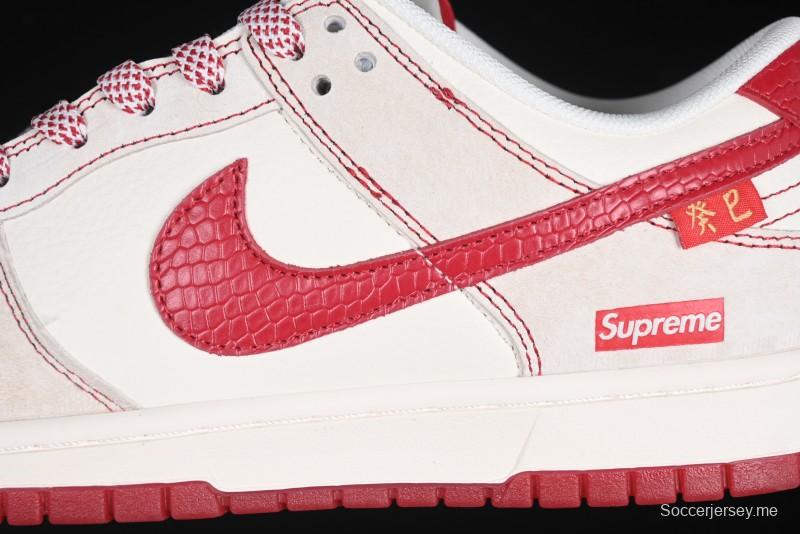 Nike SB Dunk Low Supreme Collaboration Year of the Snake Limited Edition Snake Pattern Red Swoosh Anniversary High-End Custom Low-Top Casual Skate Shoes - HH7518-029